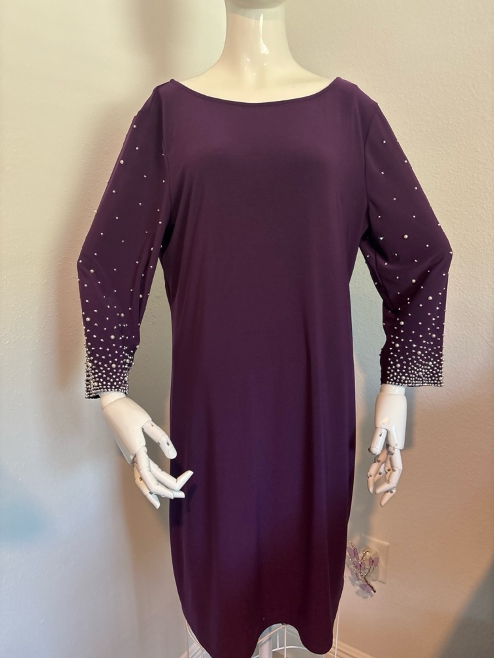 MSK Purple Long Sleeve Beaded Cuff Dress